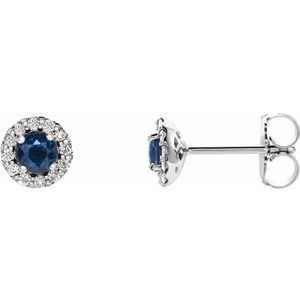 14K White 3.5 mm Natural Blue Sapphire & 1/10 CTW Natural Diamond Earrings
