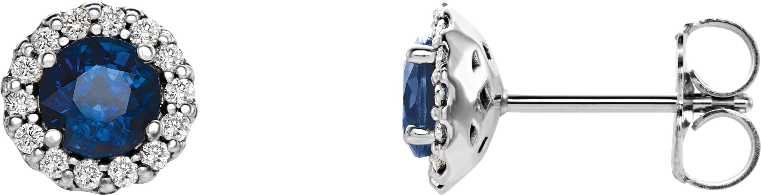 14K White 4.5 mm Natural Blue Sapphire & 1/10 CTW Natural Diamond Earrings