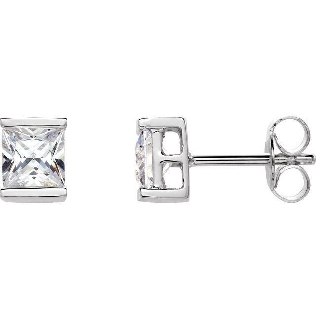 Sterling Silver 5x5 mm Square Cubic Zirconia Earrings