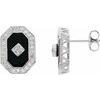Sterling Silver Genuine Onyx and Cubic Zirconia Earrings 11 x 7.5mm Ref 228161