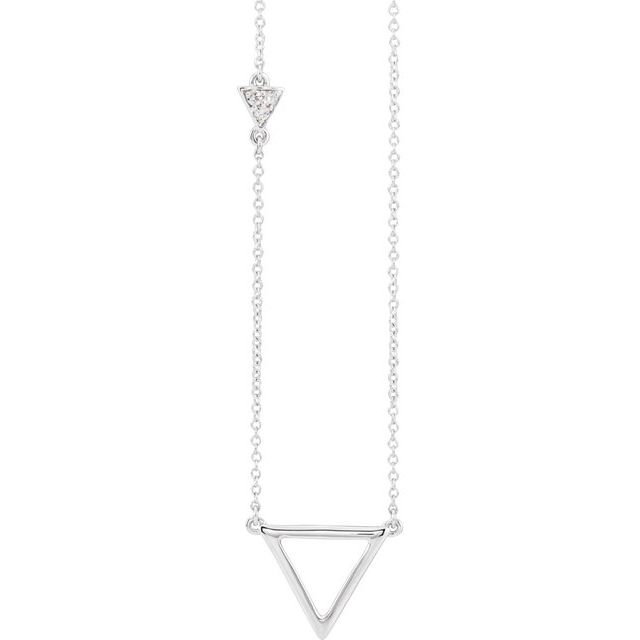 14K White .05 CTW Diamond Triangle 16-18" Necklace 