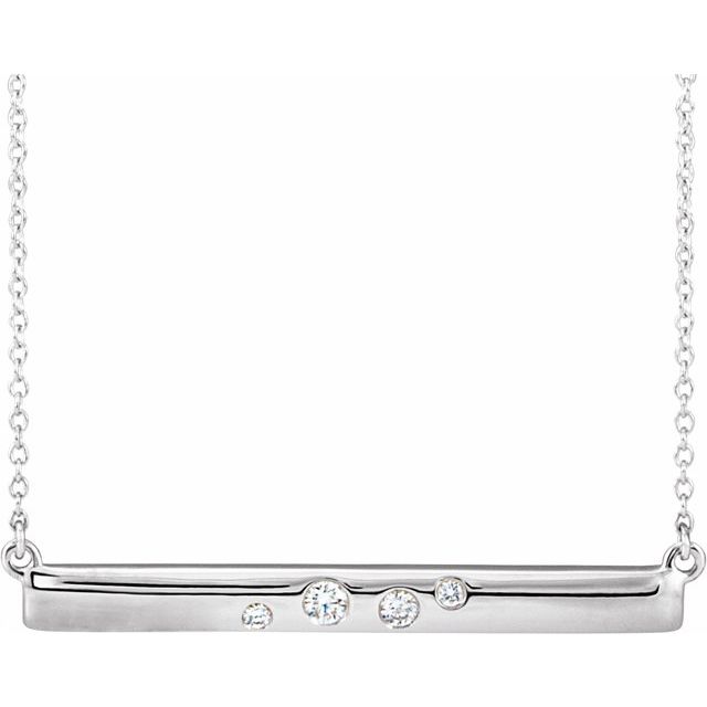 14K White 1/10 CTW Diamond Bar 16-18" Necklace