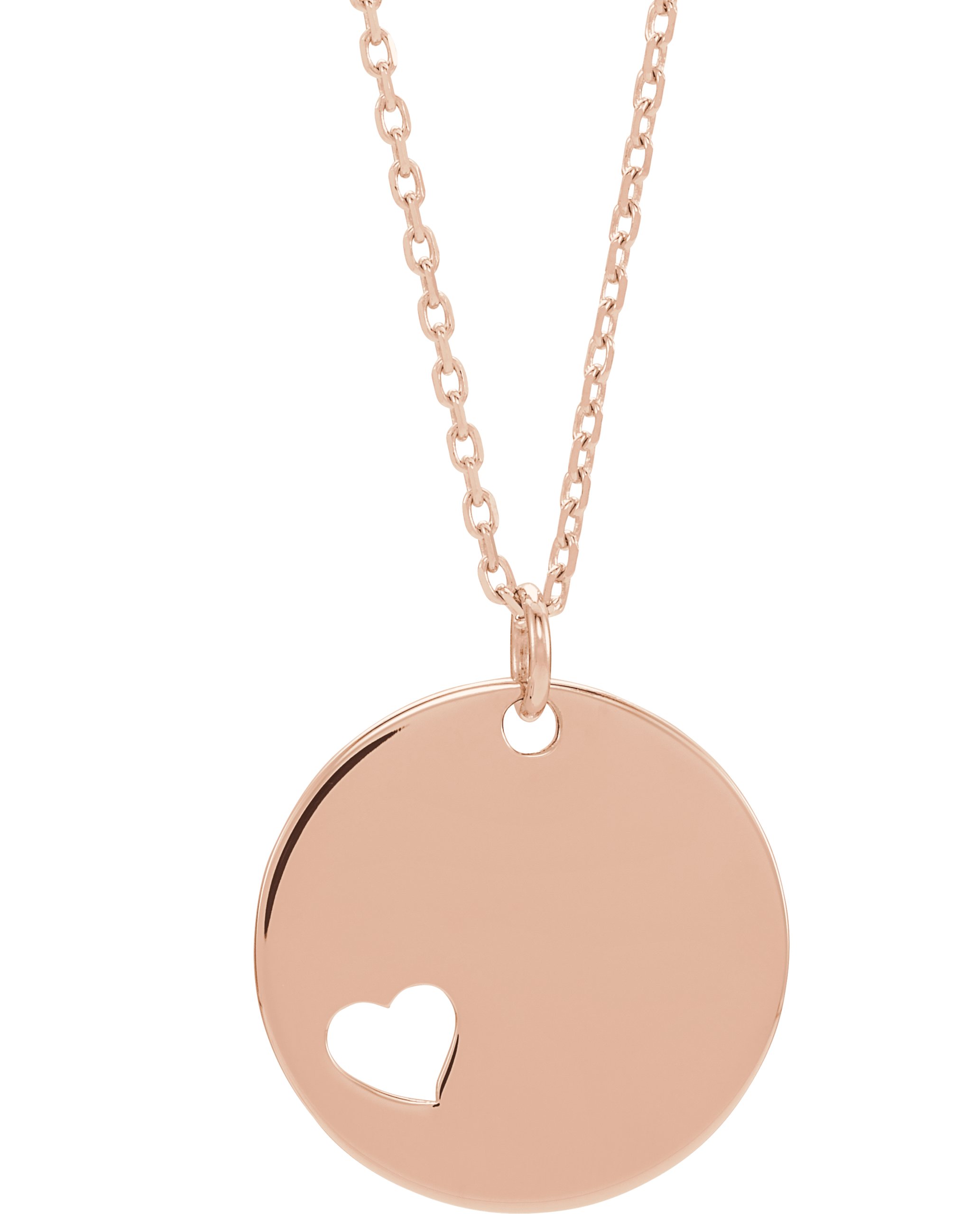 14K Rose Engravable Pierced Heart Disc 16-18" Necklace 