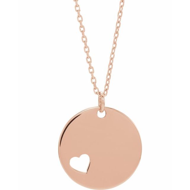 18K Rose Gold-Plated Sterling Silver Engravable Pierced Heart Disc 16-18