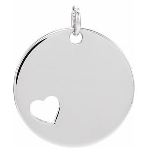 14K White Engravable Pierced Heart Disc Pendant  