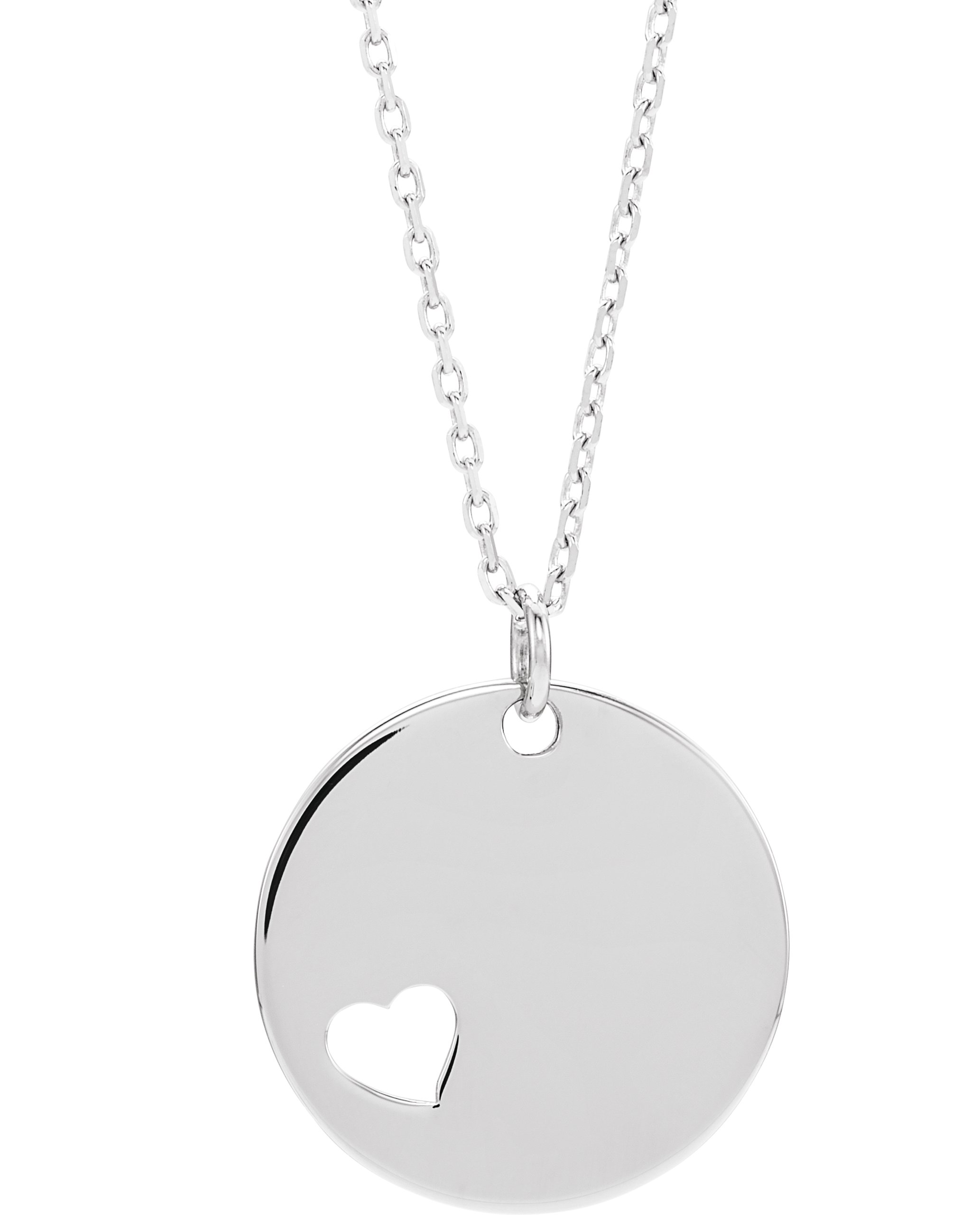 14K White Engravable Pierced Heart Disc 16-18" Necklace 