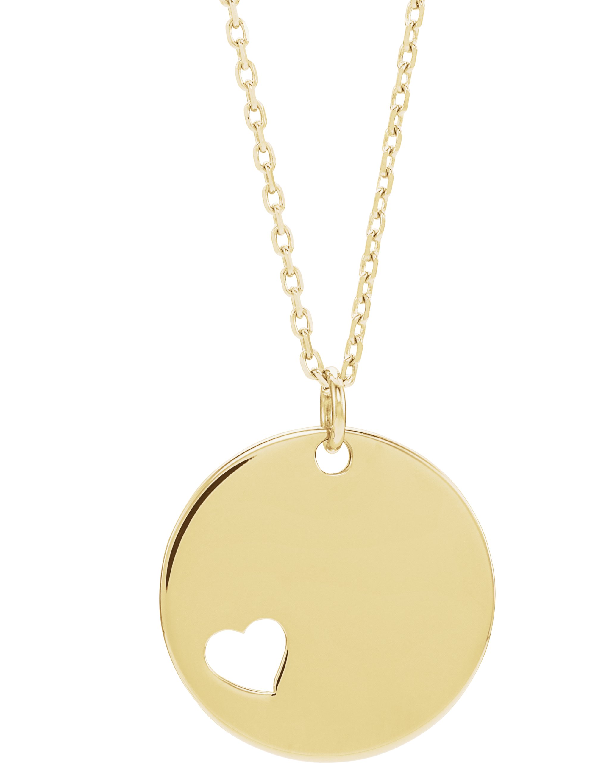 14K Yellow Engravable Pierced Heart Disc 16-18" Necklace