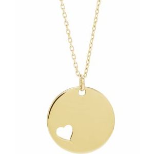 14K Yellow Engravable Pierced Heart Disc 16-18" Necklace