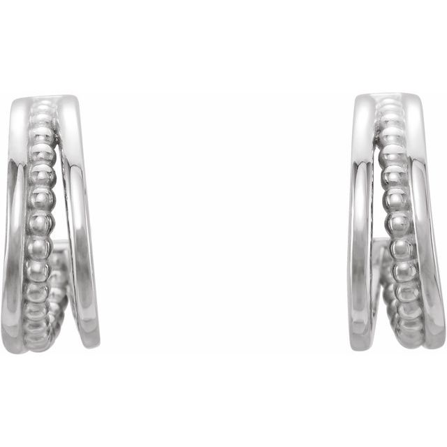 14K White 11.8 mm Beaded Huggie Earrings