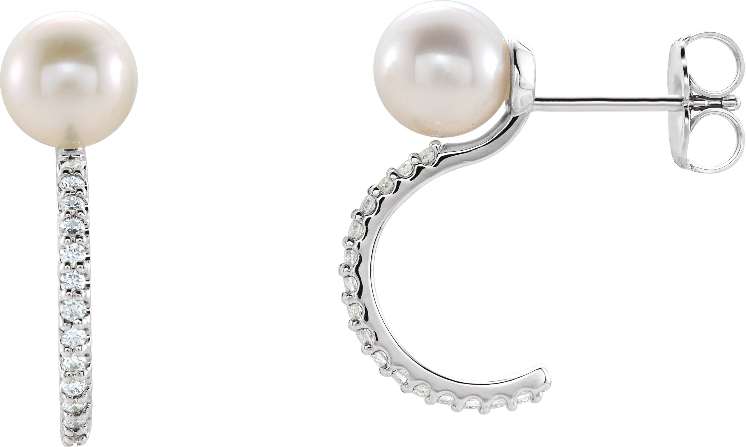 14K White Freshwater Cultured Pearl and .167 CTW Diamond Hoop Earrings Ref. 13115139