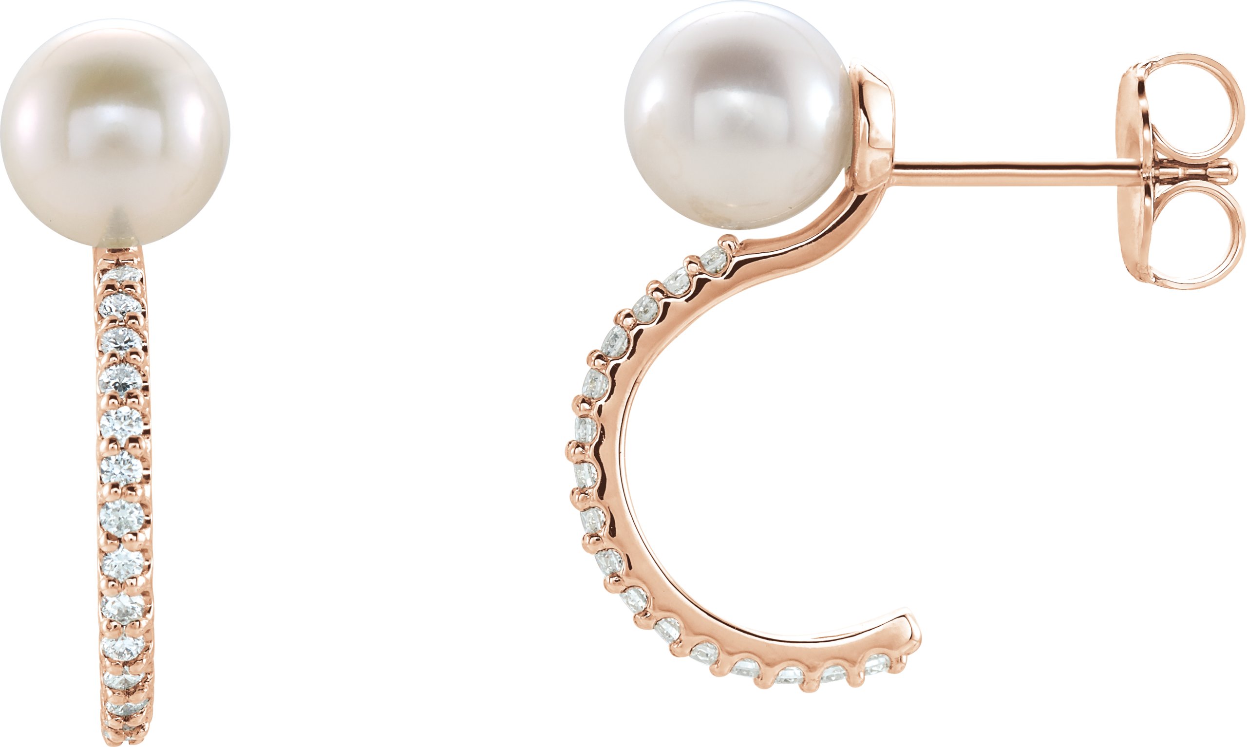 14K Rose Freshwater Cultured Pearl and .167 CTW Diamond Hoop Earrings Ref. 13115141