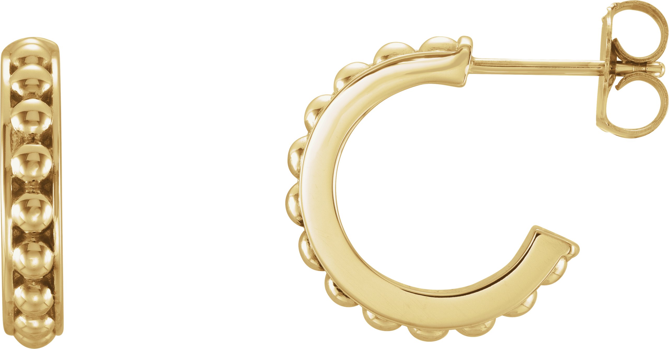 14K Yellow Beaded 15 mm Hoop Earrings