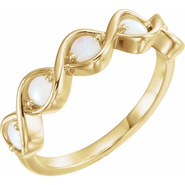 14K Yellow Natural White Opal Stackable Ring