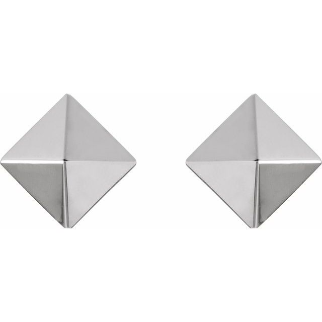 14K White Pyramid Stud Earrings