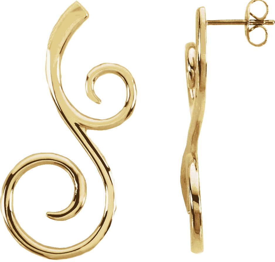 14K Yellow 38x17 mm Scroll Pattern Earrings