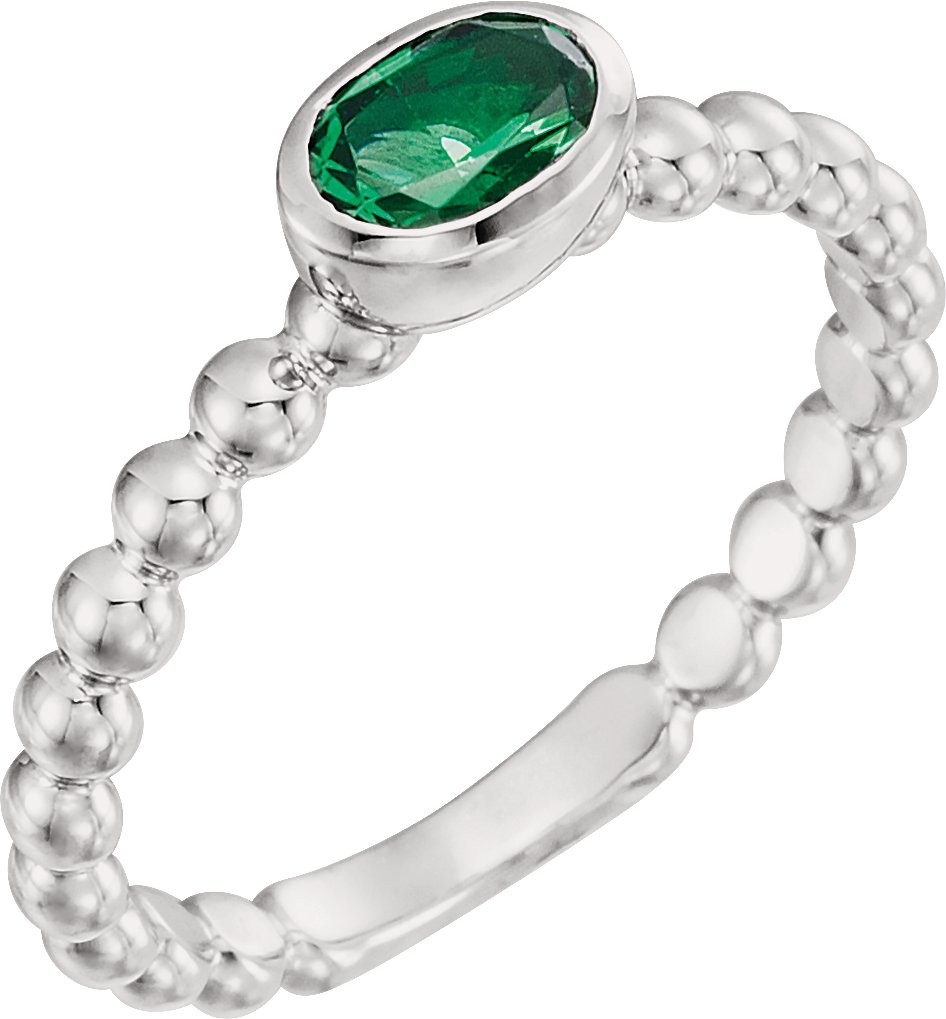 14K White Chatham Created Emerald Stackable Family Ring Ref 16233067