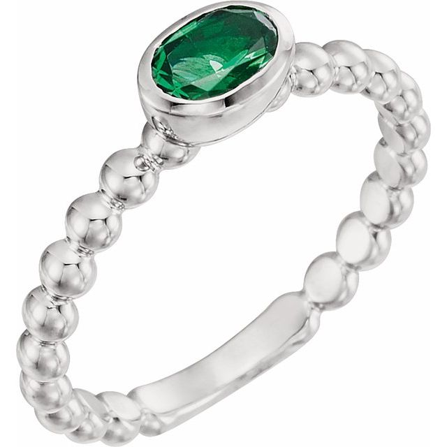 14K White Natural Emerald Family Stackable Ring