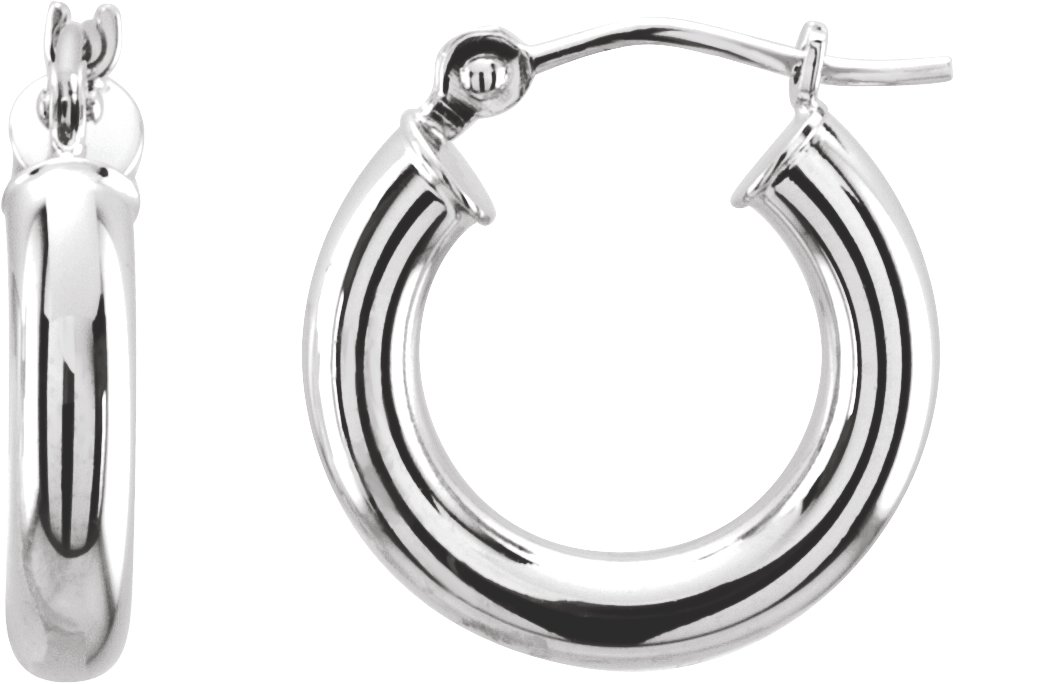 14K White Tube 15 mm Hoop Earrings