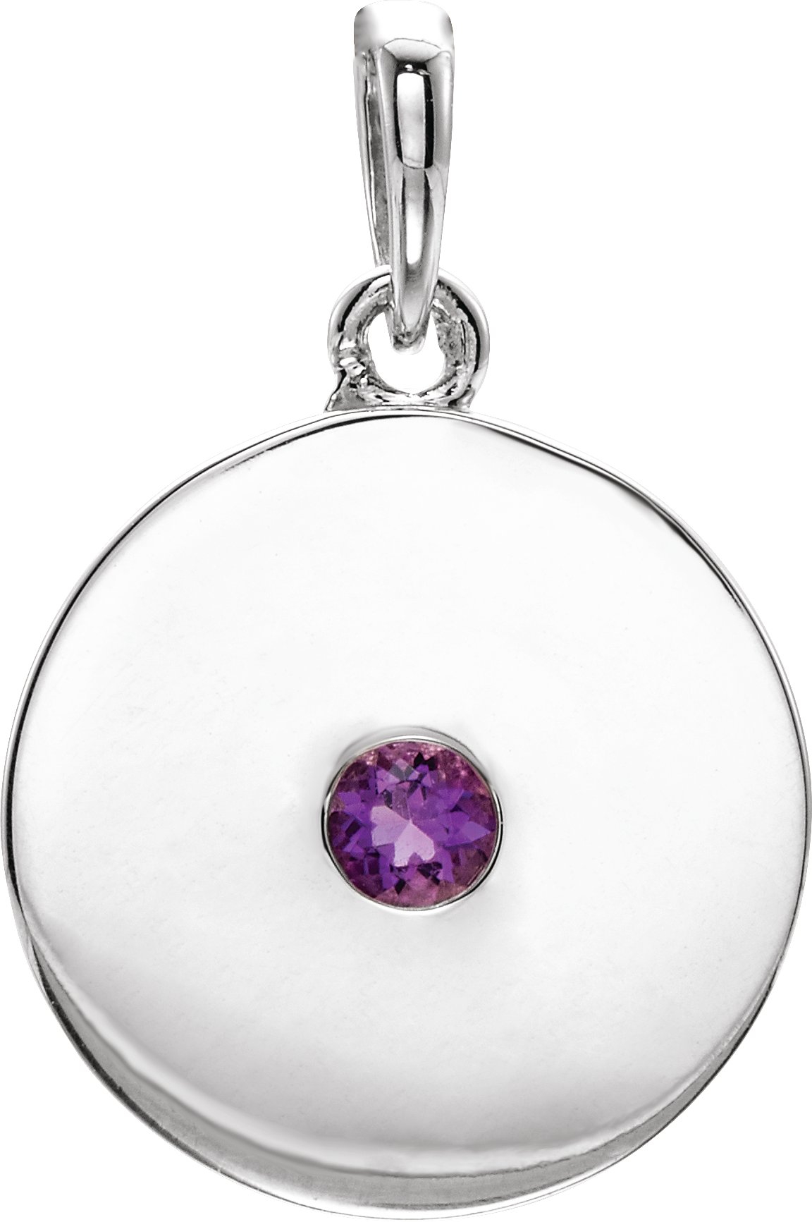 Sterling Silver Natural Amethyst Disc Pendant
