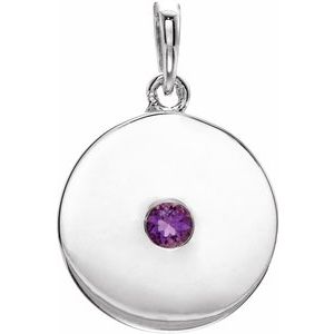 Sterling Silver Natural Amethyst Disc Pendant