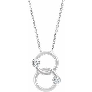14K White 1/10 CTW Natural Diamond Two-Stone Interlocking Circle 18" Necklace  