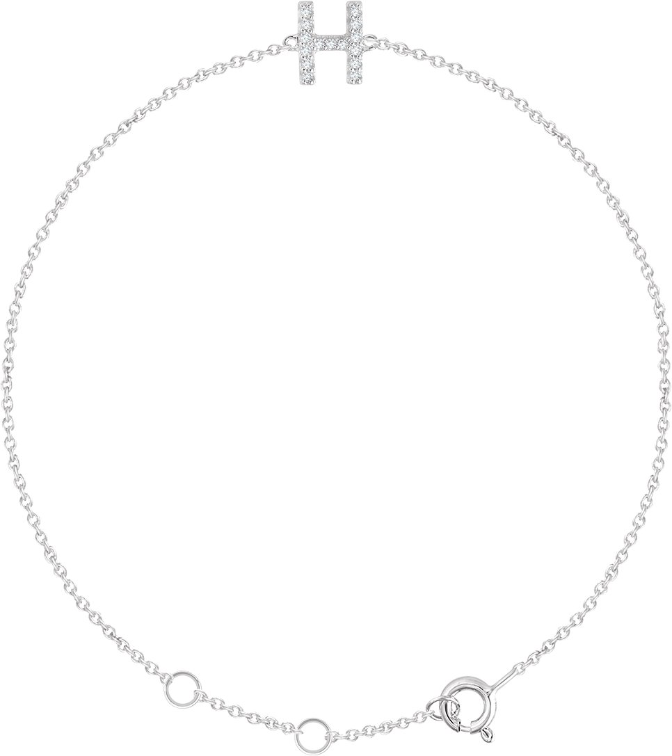 14K White .06 CTW Natural Diamond Initial H 6-7" Bracelet