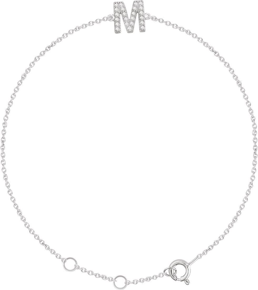 14K White .07 CTW Natural Diamond Initial M 6-7" Bracelet