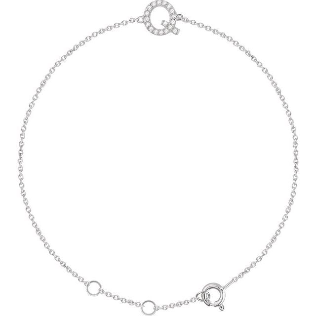 14K White .07 CTW Natural Diamond Initial Q 6-7 Bracelet