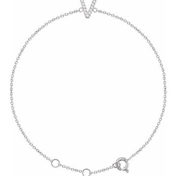 14K White .05 CTW Diamond Initial V 6 7 inch Bracelet Ref. 13219789