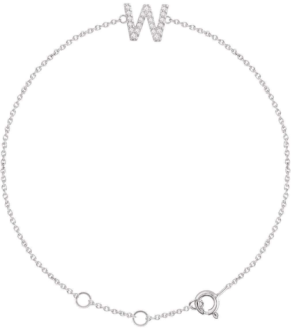 14K White .07 CTW Natural Diamond Initial W 6-7" Bracelet