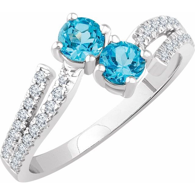 14K White Natural Swiss Blue Topaz & 1/4 CTW Natural Diamond Ring 