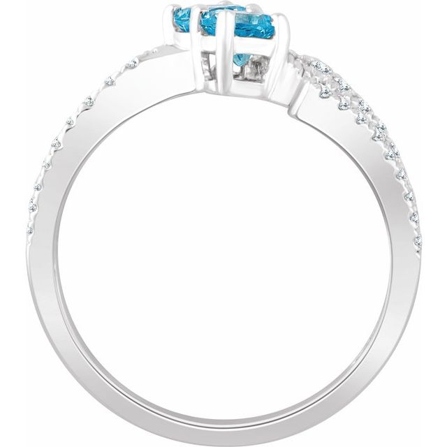14K White Natural Swiss Blue Topaz & 1/4 CTW Diamond Ring 