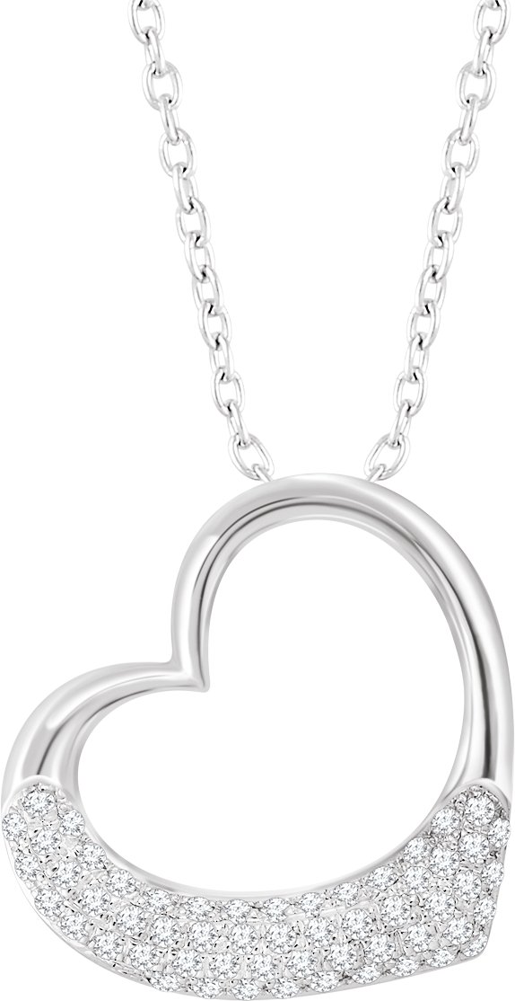 14K White 1/5 CTW Natural Diamond Heart 16-18 Necklace