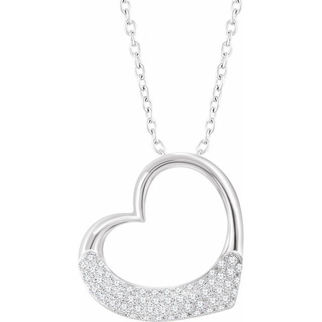 14K White 1/5 CTW Natural Diamond Heart 16-18" Necklace