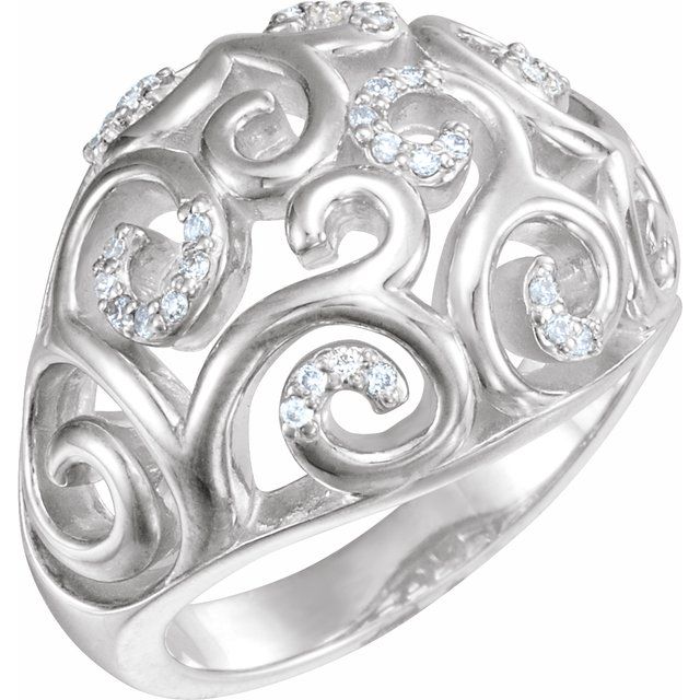 Sterling Silver CTW 1/6 Diamond Filigree Scroll Ring  