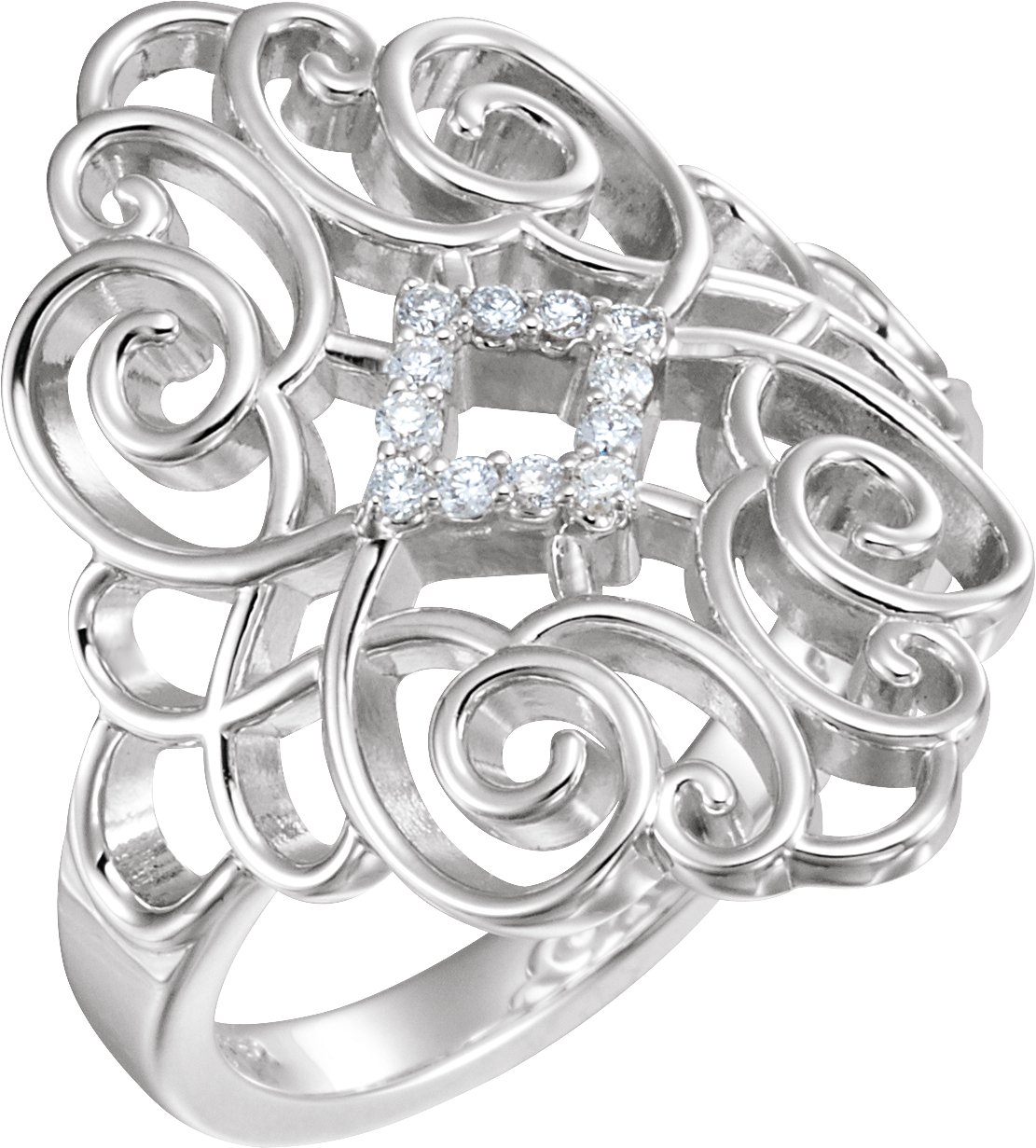 Sterling Silver 1/10 CTW Natural Diamond Scroll Ring