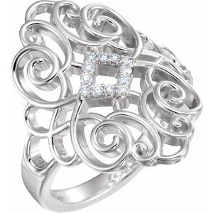 Sterling Silver 1/10 CTW Diamond Scroll Design Ring Size 7