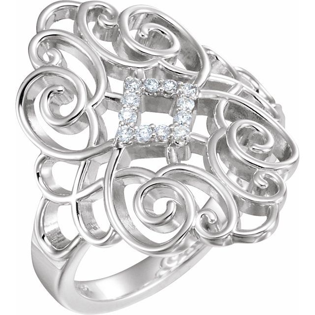Sterling Silver 1/10 CTW Natural Diamond Scroll Ring