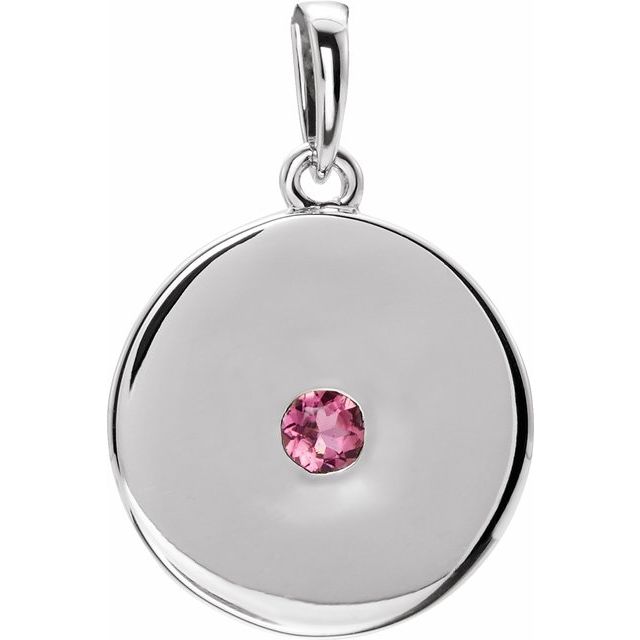 Sterling Silver Natural Pink Tourmaline Disc Pendant