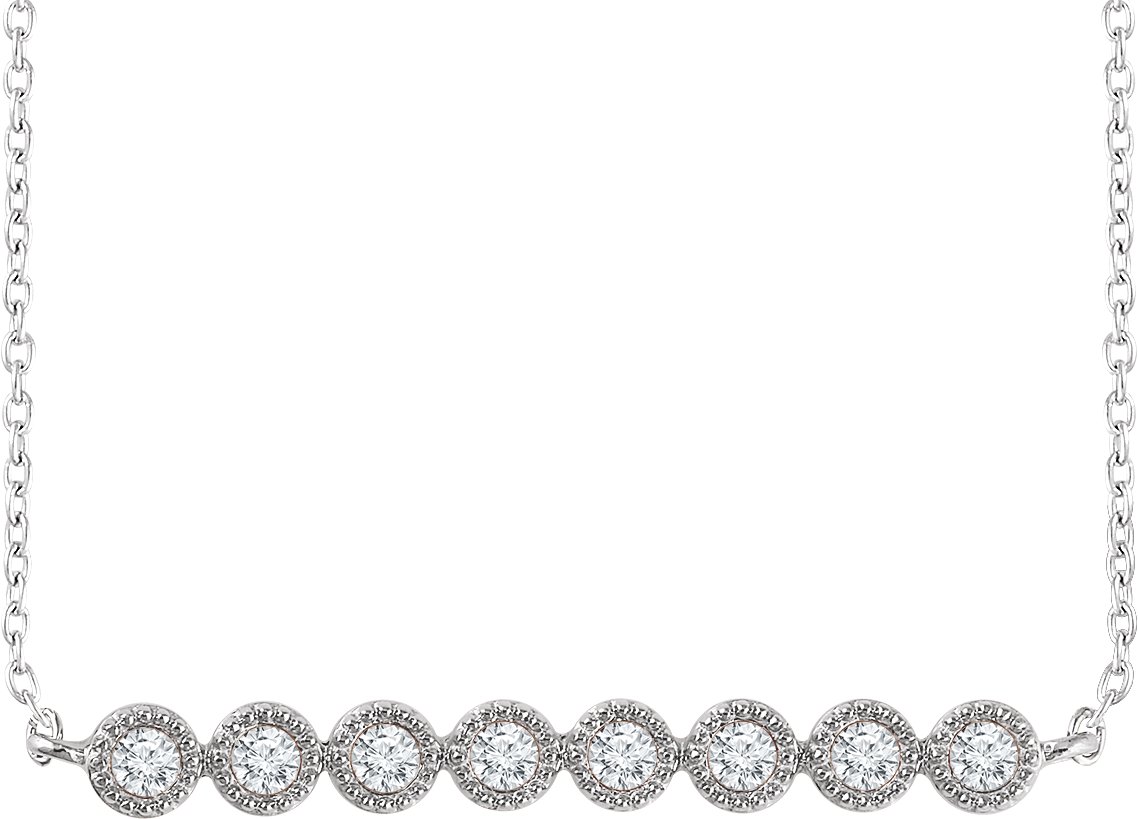 14K White 1/5 CTW Diamond Bar 16-18" Necklace 