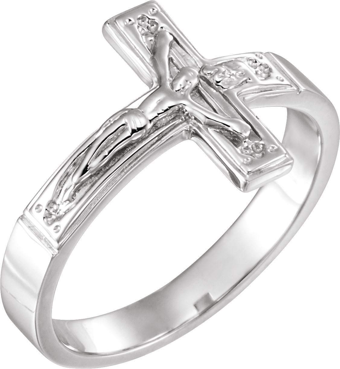 14K White 15 mm Crucifix Chastity Ring Size 10