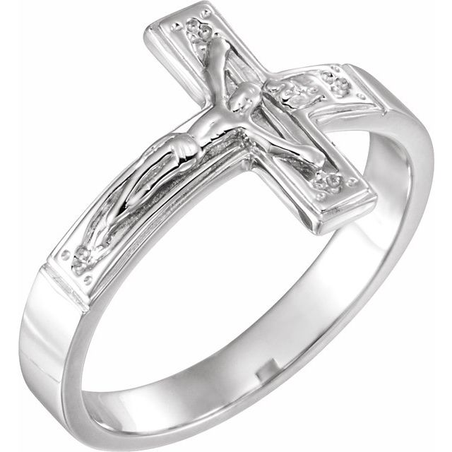 14K White 12 mm Crucifix Ring Size 6