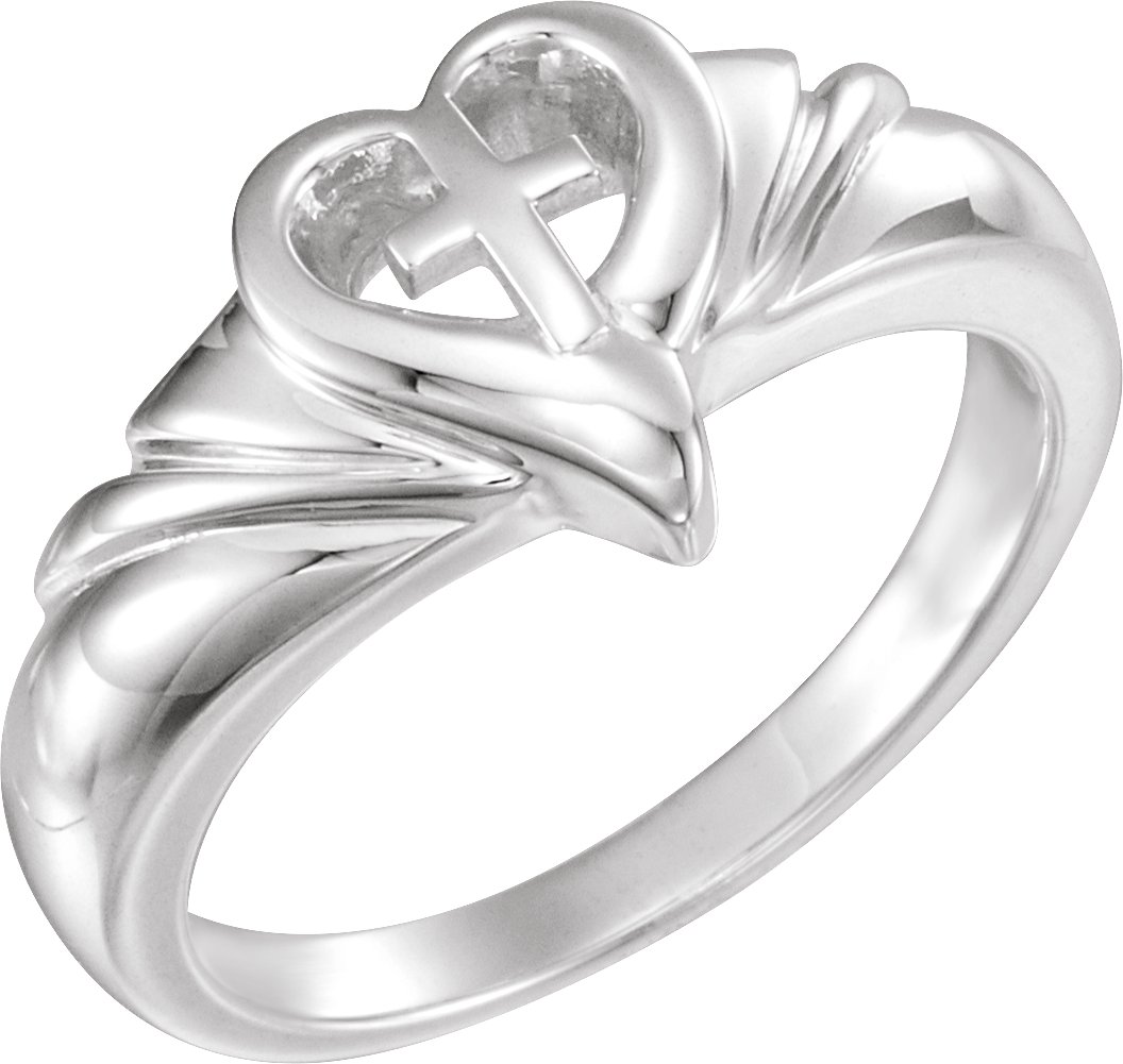 Sterling Silver Heart & Cross Ring 