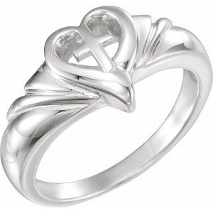 Sterling Silver Heart & Cross Ring 