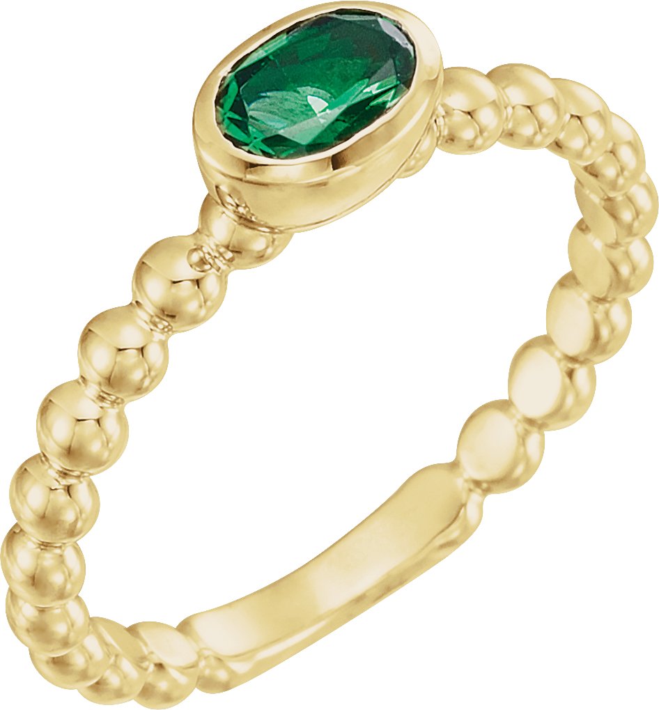 14K Yellow Lab-Grown Emerald Family Stackable Ring