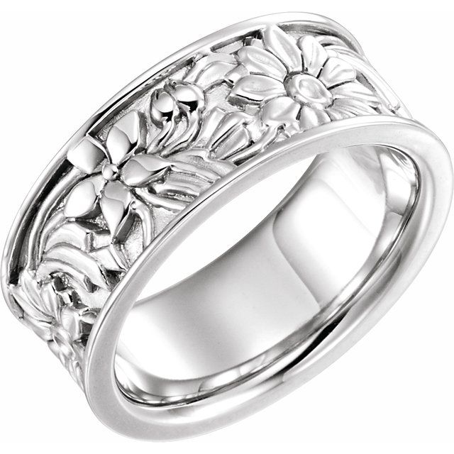 14K White 8.25 mm Floral Band
