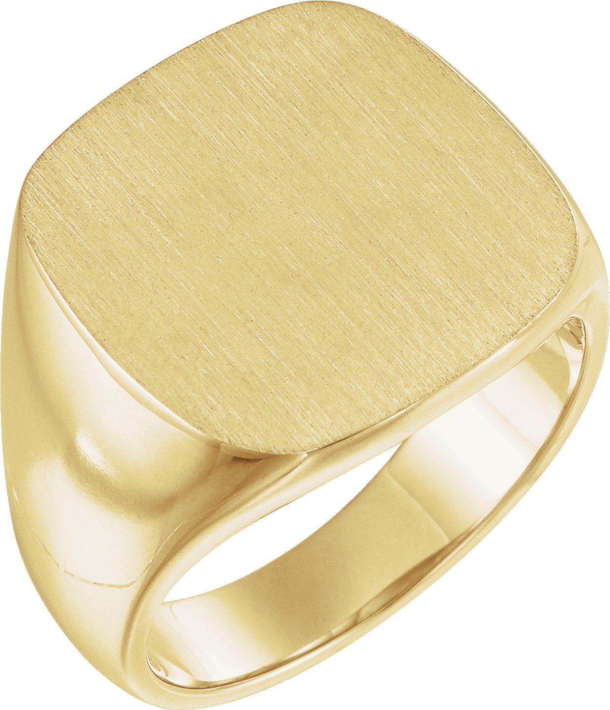 14K Yellow 18 mm Square Signet Ring with Brush Finished Top