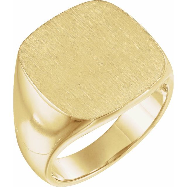 10K Yellow 18 mm Square Signet Ring with Brush Finished Top