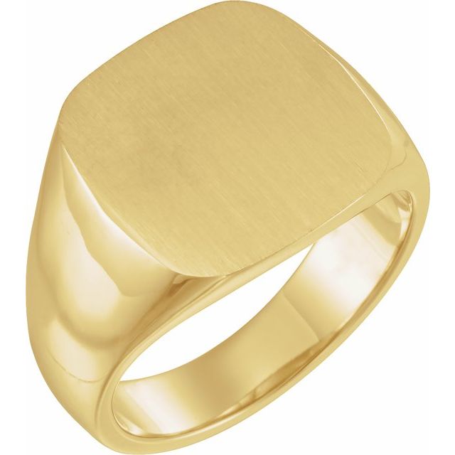 14K Yellow 16 mm Square Signet Ring with Brush Finished Top