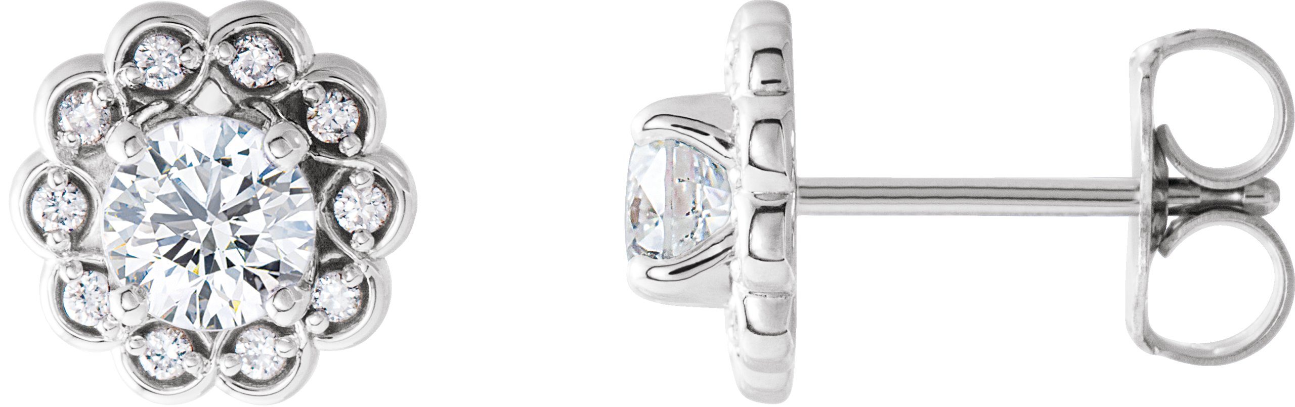14K White 5/8 CTW Natural Diamond Halo-Style Earrings 